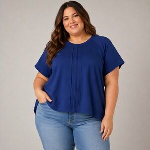 Clothes by Locker Room Top Women L/XL Blue Pleated Short Sleeve High-Low Hem